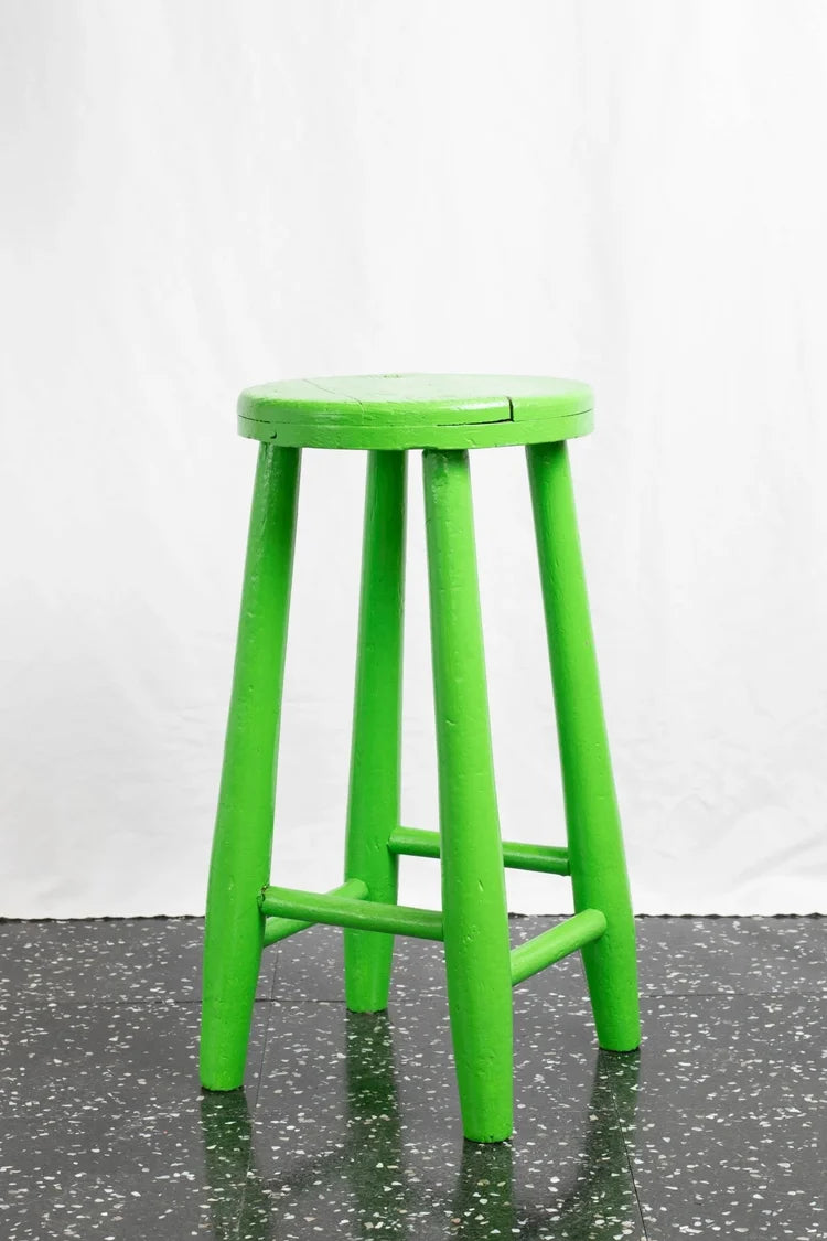 ST050 Round Wooden Stool Tropical Seaweed Green