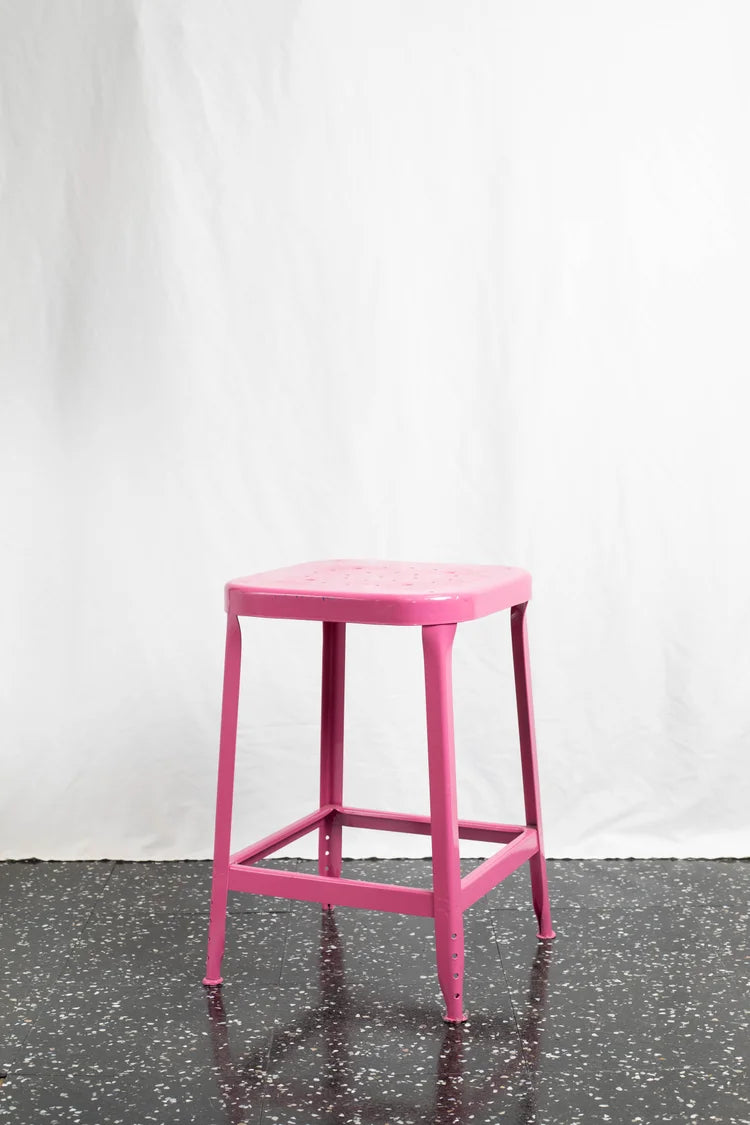 ST268 Square Top Metal Stool Rosette Pink