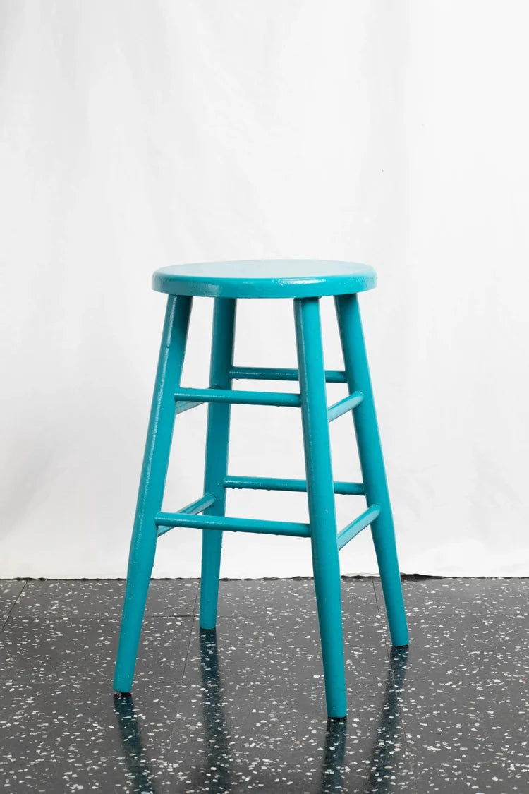 ST046 Round Wood Stool Surf Blue