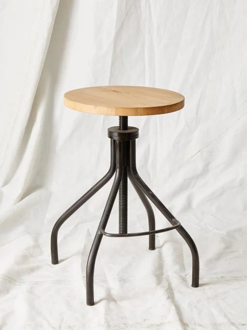 ST001 Metal and Natural Wood Swivel Stool